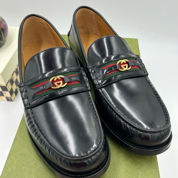 Men’s Gucci Kaveh interlocking G Leather Loafers size 10.5 made in Italy - Picture 1 of 9
